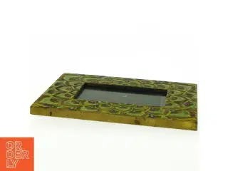 Påfugle Billedramme dekoreret med Påfuglefjer i relief og guld (str. Billedstørrelse 15 x 10 cm)