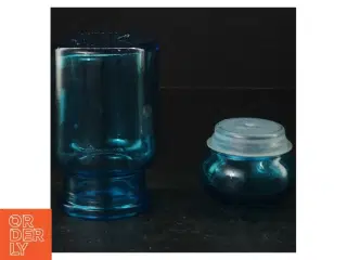 Blåt glas apotekerflaske med glasprop (str. 14 cm)