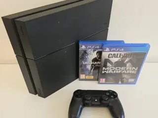 PlayStation 4 500GB + COD MW og Uncharted 4