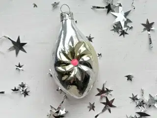 Vintage julekugle, sølvdråbe m swirl
