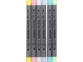 Pastelfarvede tekstiltuscher 6 stk. med dobbeltsnit