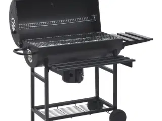 Tøndegrill med hjul og hylder 115x85x95 cm stål sort
