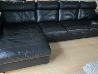 Lædersofa med chaiselong og opbevaring 