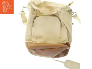 Lærred rygsæk med læderdetaljer (str. 40 x 32 cm)