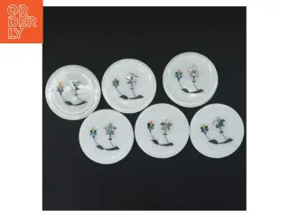 Runde Marmor coasters med indlagt halvædel sten og abeloneskal blomsterdekoration (str. Ø 9 cm)