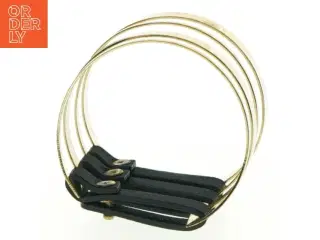 Gyldent armbånd med sort læder (str. Ø6,5 x, 5 cm )