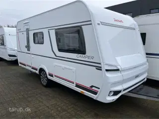 2026 - Dethleffs Camper 460 EL    Enkeltsenge med sengeudvidelse, NYHED nu med 2 gasblus, ende-sidde-gruppe, el-gulv-varme, 17 tommer alufælge, 137 l. køleskab m/ fryser,