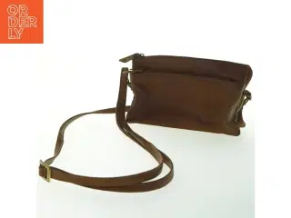 Brun læder skuldertaske (str. 12x19x7 cm)