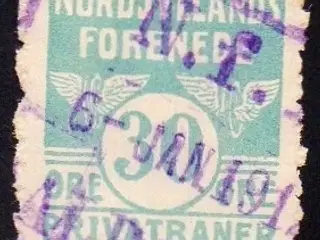Nordjyllands Forenede Privatbaner - Godsfrimærke - 30 Øre - Stemplet