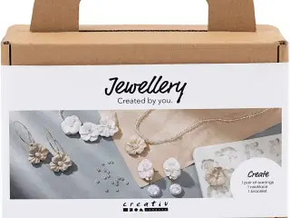 Mini DIY Kit Smykker, Øreringe, armbånd og halskæde med blomsterdesign, beige, lys pudder, varm beige, 1 pk.
