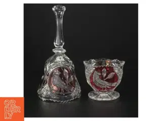 Bøhmisk krystalglas klokke og skål sæt (str. 8 cm og 20 cm)