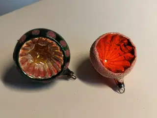 2 stk gamle glas julekugler med reflektor