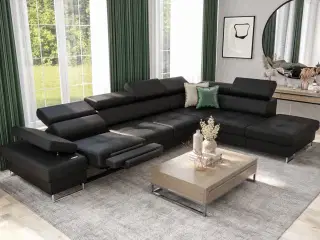 GALAKSE RELAX HJØRNESOFA MED SOVEFUNKTION 225X350 CM Sort øko læder HØJRE