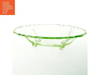 Vintage grøn oval glaskål på fødder (str. 29 cm)