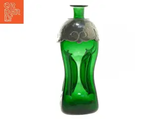 Grøn glasflaske med metaldekoration (str. 18 cm)