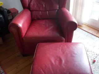 Kraftige læderstole i rødt - 2 stk