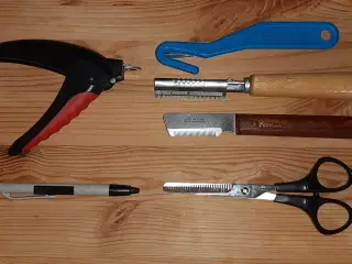 Pelspleje, udtyndersaks, trimmerknive, tægepen mm