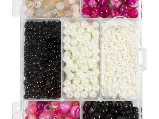 DIY Mix Smykker, Agater, str. 2,6-10 mm, hulstr. 0,8-1,8 mm, beige, sort, pink, hvid perlemor, 1 pk.
