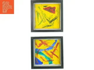 Abstrakte malerier i sorte rammer fra IKEA (str. 25x25 cm)