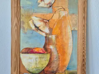 Flot og stor maleri 44x74 cm i træramme