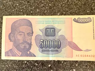Jugoslavien seddel 50000 dinarer