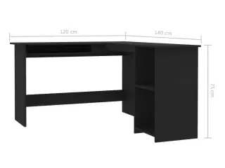 L-formet skrivebord 120x140x75 cm konstrueret træ sort
