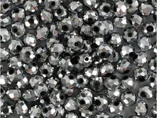 Facetperler, str. 3x4 mm, hulstr. 0,8 mm, metallic grå, 100stk./ 1 pk.