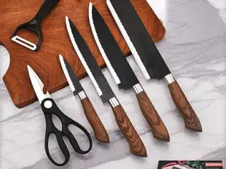 Premium knivsæt til kød og grøntsager - 6 dele