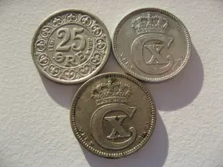 RES. Flotte sølv 25 ører 1911,13,15. Samlet pris