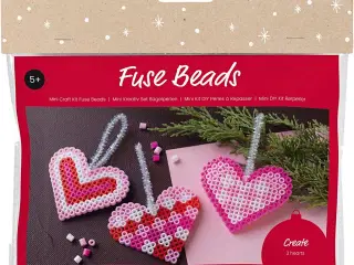 Mini DIY Kit Rørperler, Julehjerter, pink, lys pink, primær rød, hvid, 1 pk.