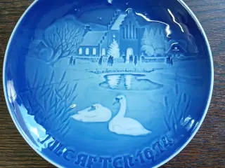 Bing & Grøndahl Juleplatte 1974 Porcelæn Blå Hvid