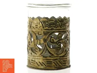 Glas vase med metalornamentik (str. 10 x 7 cm)
