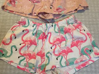 To shorts med flamingoer på