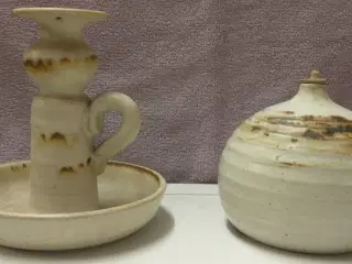 Keramik Lysestage og 2 stk Olielampe