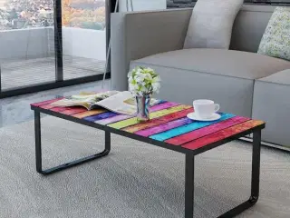 Sofabord med regnbueprint glasbordplade