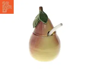 Pærefaconet krukke med ske (str. 15 cm)