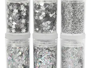 Bio-glimmer &amp; Pailletter, sølv, 6x7ml/ 1 pk.