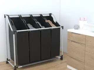 Vasketøjskurv med 4 poser sort grå