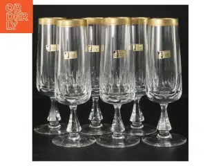 Krystalchampagneglas med guldkant (str. 18 cm. 6 styk)