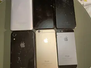 6 stk defekte smartphones. 3 x iPhone, 2 x Samsung