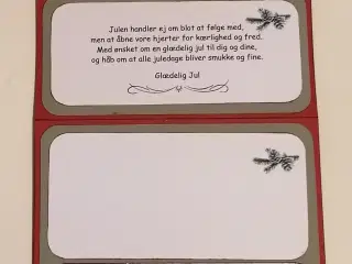 Julekort med gavekort/pengelomme på sælges