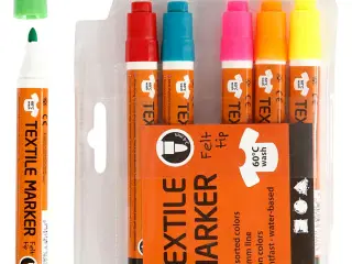 Tekstiltusch, streg 2-4 mm, neonfarver, 6stk./ 1 pk.