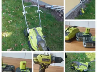 Ryobi plæneklipper, græstrimmer, batterier m.m.