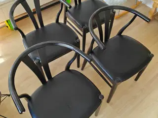 Freja stole, 4 stk. sorte m. sorte lædersæder