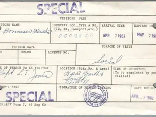 Visitors Pass - Ramstein Air Base - Germany - 1962