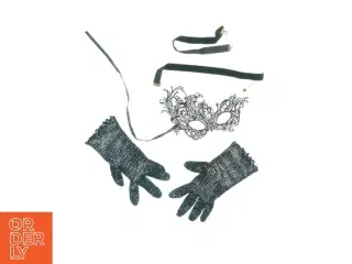 Sort masquerade sæt med maske og handsker (str. 20 x 8 cm til 38 x 2 cm)