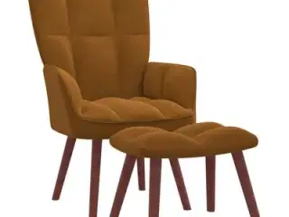 vidaXL lænestol med fodskammel fløjl brun