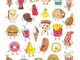 Stickers, fast food, ark 15x16,5 cm, 1 ark