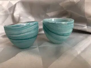 2 turkis farvet glas lysholdere/små skåle