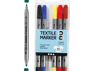 Tekstiltusch, streg 2,3+3,6 mm, standardfarver, 6stk./ 1 pk.